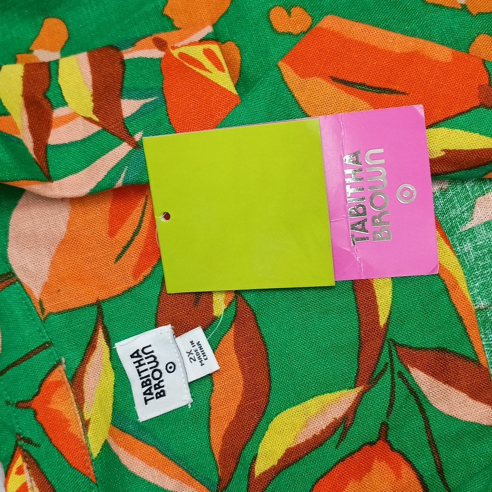 Tabitha Brown for Target Plus Sibutton-down shirt Linen Womens 2X Colorful - Picture 7 of 11